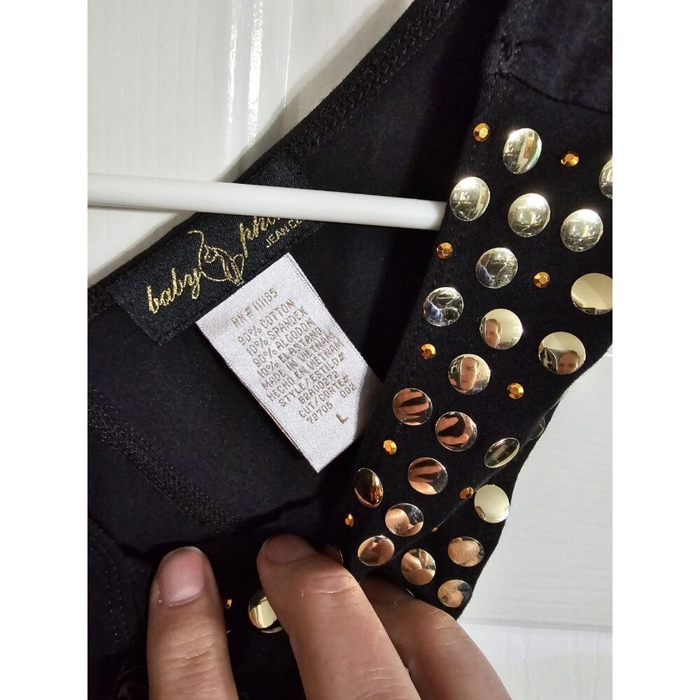 Baby Phat Womens Large Black Gold Studded Tank Top Y2K Streetwear Clubwear NWT - Picture 3 of 7